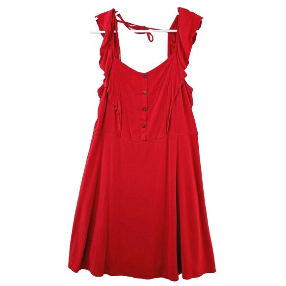Charming Charlie Red Dress Womens Large‎ Sleeveless Ruffles Fit & Flare Mini 90s - Picture 1 of 10